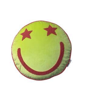 Smiley Star-Eyes Round Accent Pillow - Lime Green and Red